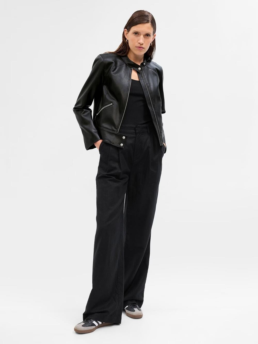 NWT GAP Vegan Leather Cropped Moto Jacket, Black SIZE XS #742367 Y0423H